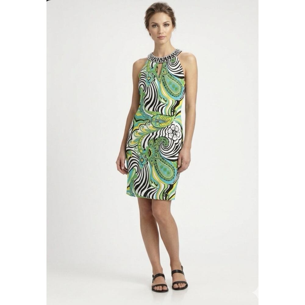 Moka Sport Stretch Mini Beaded Bling Multicolor Paisley Floral Print Boho Glam L